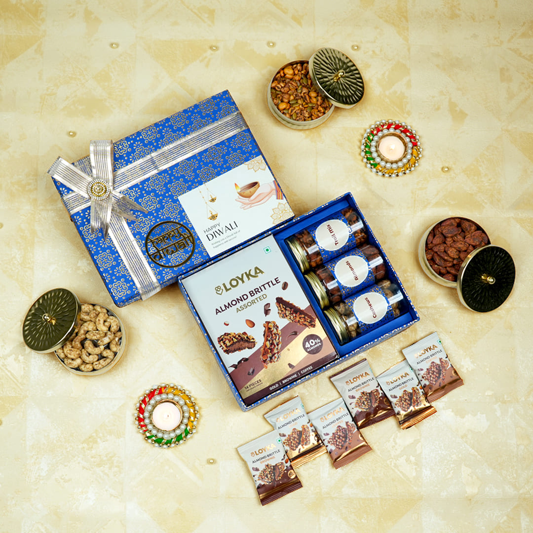 Corporate Diwali Gifts India - Premium Almond Brittle and Dry Fruits Hamper by Giftana